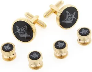 Gold Masonic Formal Tuxedo Cufflinks and Studs Set