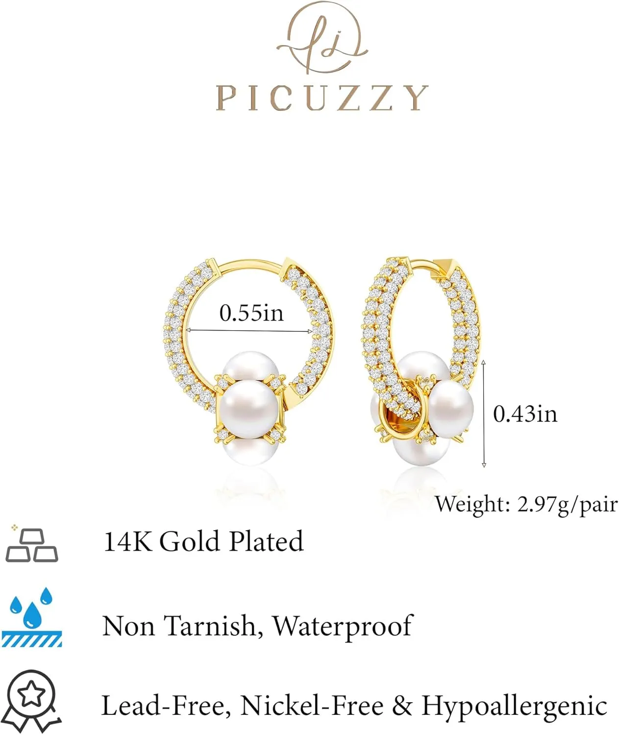 Gold Pearl Earrings for Women Trendy, 14K Gold Plated Dangle Drop Earrings Dainty Non Tarnish Cubic Zirconia Earrings Hanging Hypoallergenic Gold Jewelry for Women Romantic Valentines Gifts
