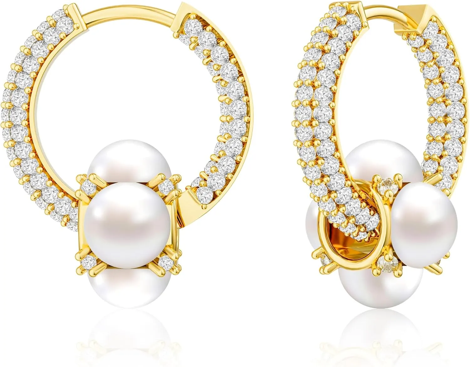 Gold Pearl Earrings for Women Trendy, 14K Gold Plated Dangle Drop Earrings Dainty Non Tarnish Cubic Zirconia Earrings Hanging Hypoallergenic Gold Jewelry for Women Romantic Valentines Gifts