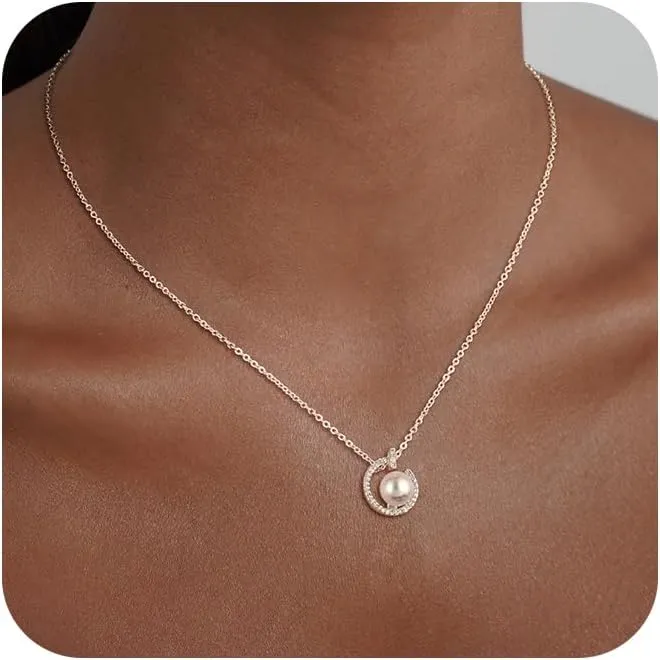Gold Pearl Necklaces for Women, Layered 14K Gold Plated/Silver Pearl Necklace Set Trendy Layering Simple Pendant Choker Necklace Stack Fashion Jewelry