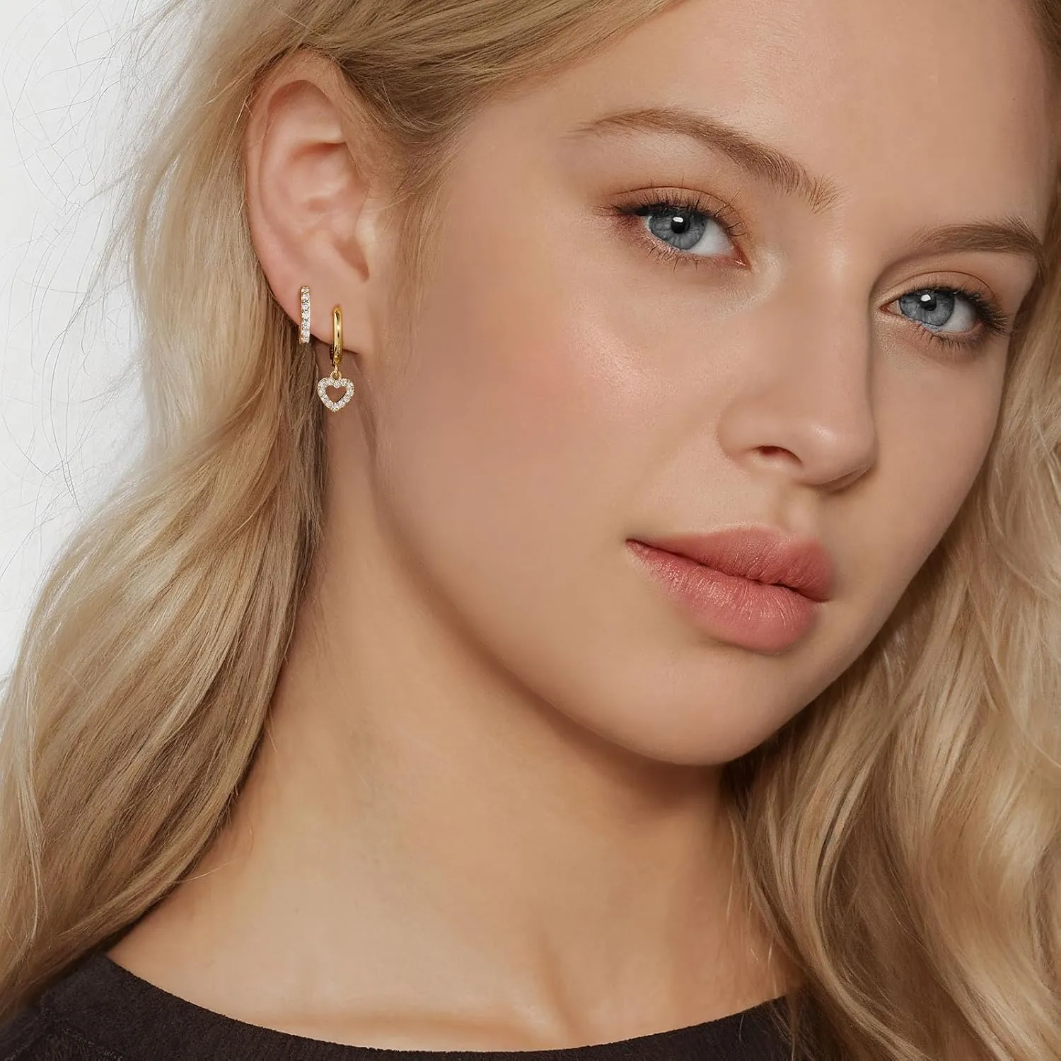 Gold Plated Hoop Earrings Set for Women, Dainty Gold Heart Flower Bow Earrings Jewelry, Trendy Dangle Earring Stacks for Multiple Piercings
