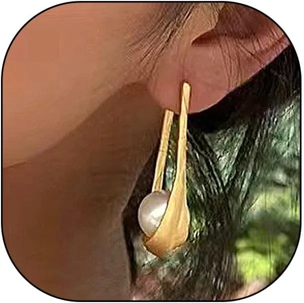 Gold Plated Irregular Large Pearl Drop Dangle Earrings for Women,Exaggerated Punk Statement Pearl Hanging Earrings,Unique Party Pageant Jewelry Gifts