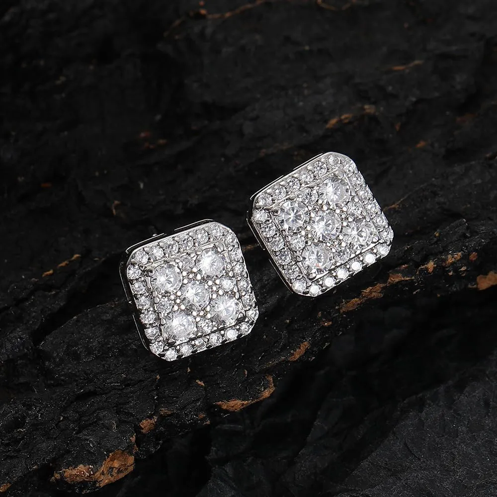 Gold Plated Square Screw Back Stud Earrings CZ Iced Out Earing Studs for Men Women