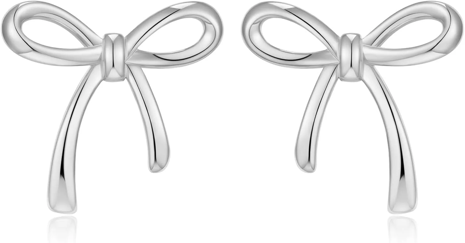 Gold Silver Bow Stud Earrings for Women Bow Jewelry Simple Earrings