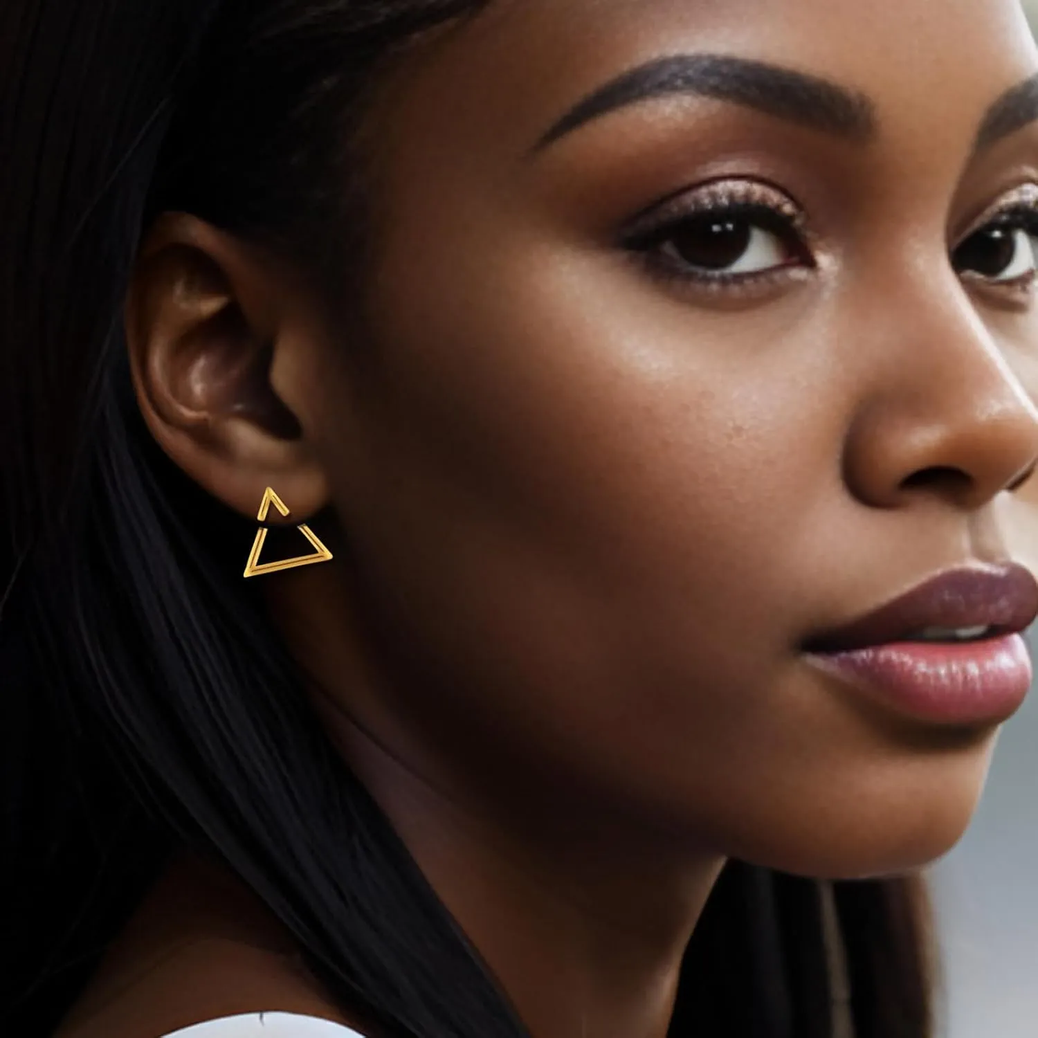 Gold Stud Earrings for Women Dainty Unique Small Simple Circle Triangle Earring Geometric Ear Jacket Earrings Stainless Steel Hypoallergenic Jewelry