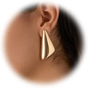 Gold Stud Earrings Gold Statement Earrings For Women Exaggerated Large Flower Stud Earrings Metal Geometric Sectored Stud Earrings Irregular Minimalist Large Earrings Jewelry Gifts (Gold-E)