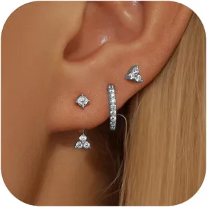 Gold Stud Earrings Set for Women Huggie Hoop Studs Earring Multiple Piercing Studs Post Dainty Cubic Zirconia Birthstone Earring Stacks Jewelry