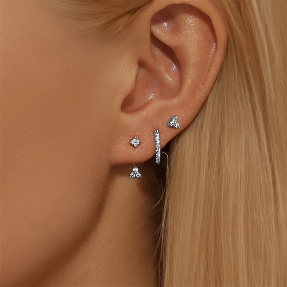 Gold Stud Earrings Set for Women Huggie Hoop Studs Earring Multiple Piercing Studs Post Dainty Cubic Zirconia Birthstone Earring Stacks Jewelry