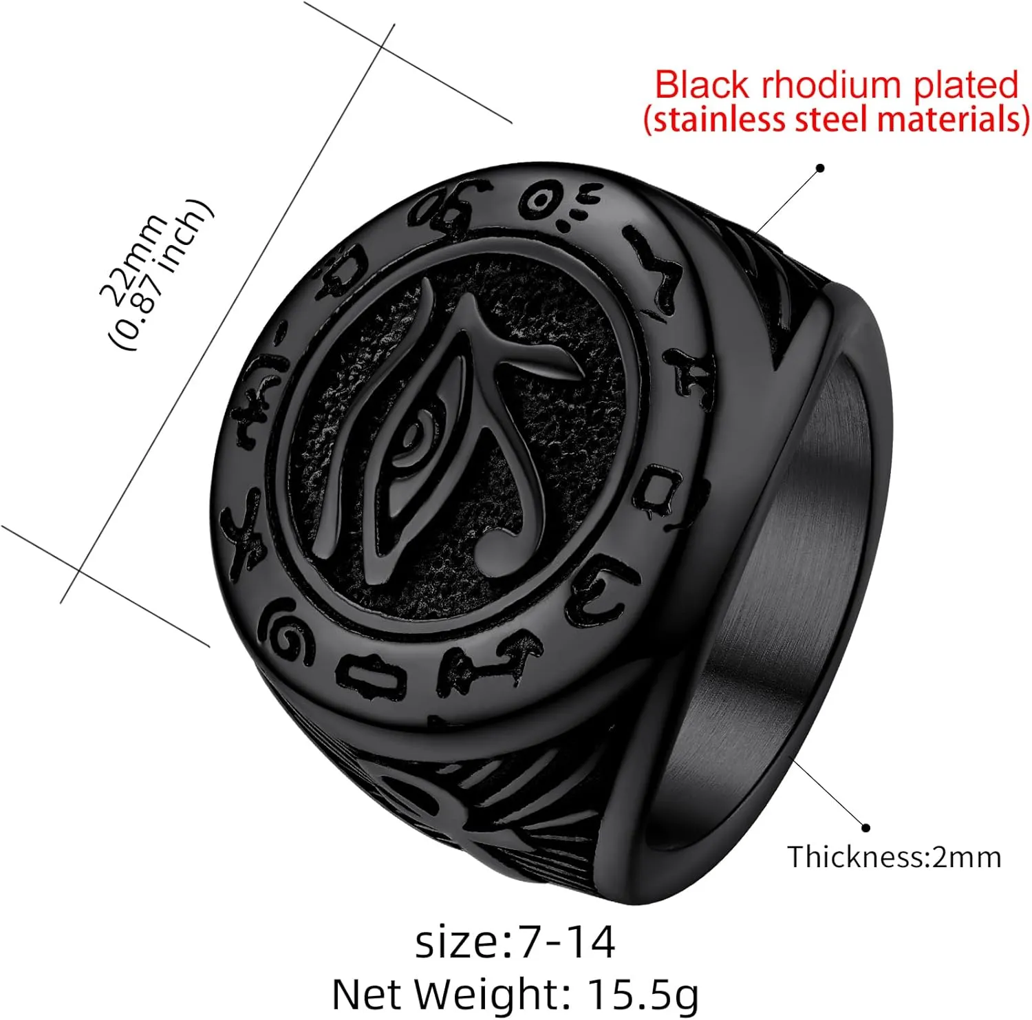 GOLDCHIC JEWELRY Eyes of Horus Ring for Men Women, Stainless Steel Ankh Ring, Ancient Egyptians Symbol Wadjet Eye Protection Ring Protection Jewelry
