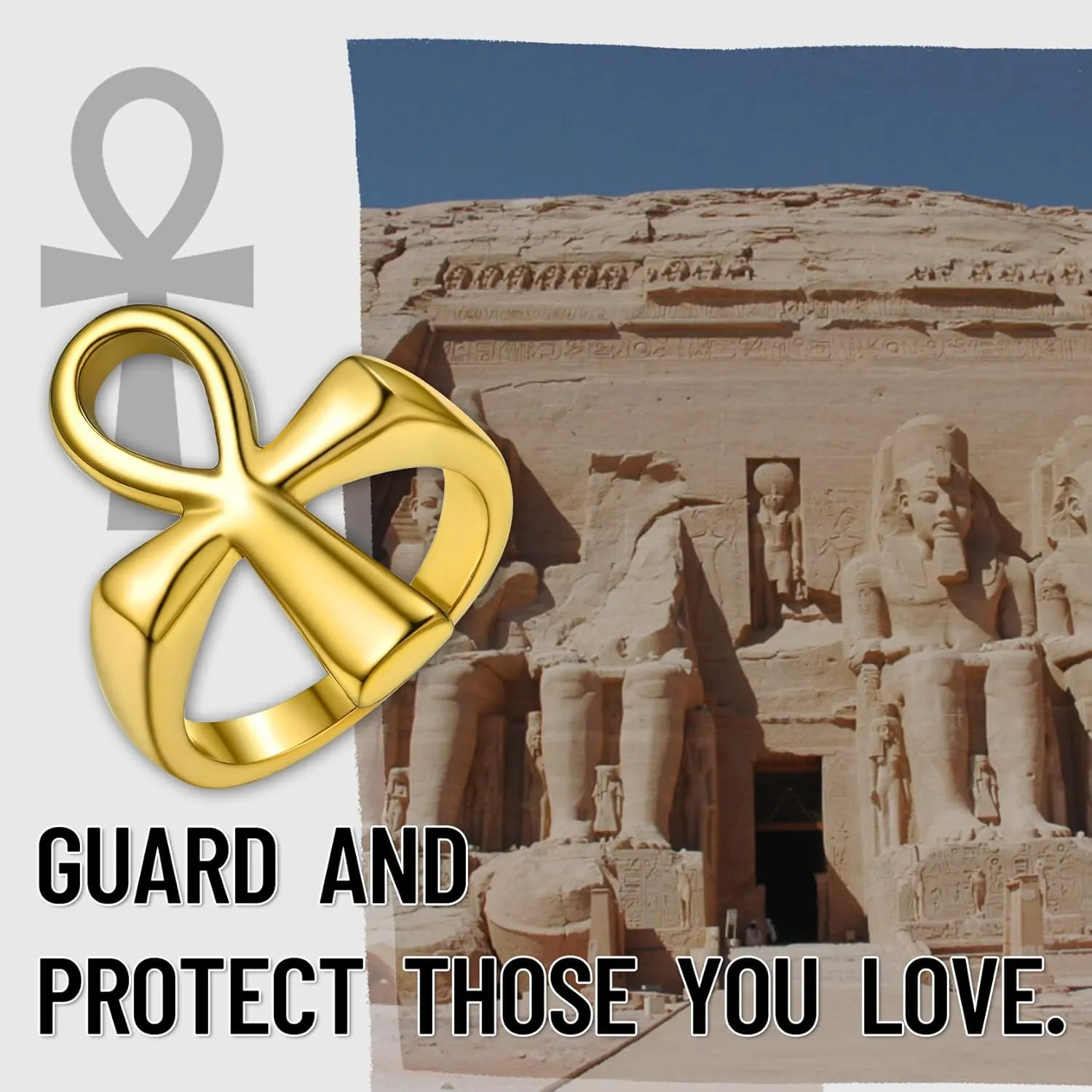 GOLDCHIC JEWELRY Eyes of Horus Ring for Men Women, Stainless Steel Ankh Ring, Ancient Egyptians Symbol Wadjet Eye Protection Ring Protection Jewelry