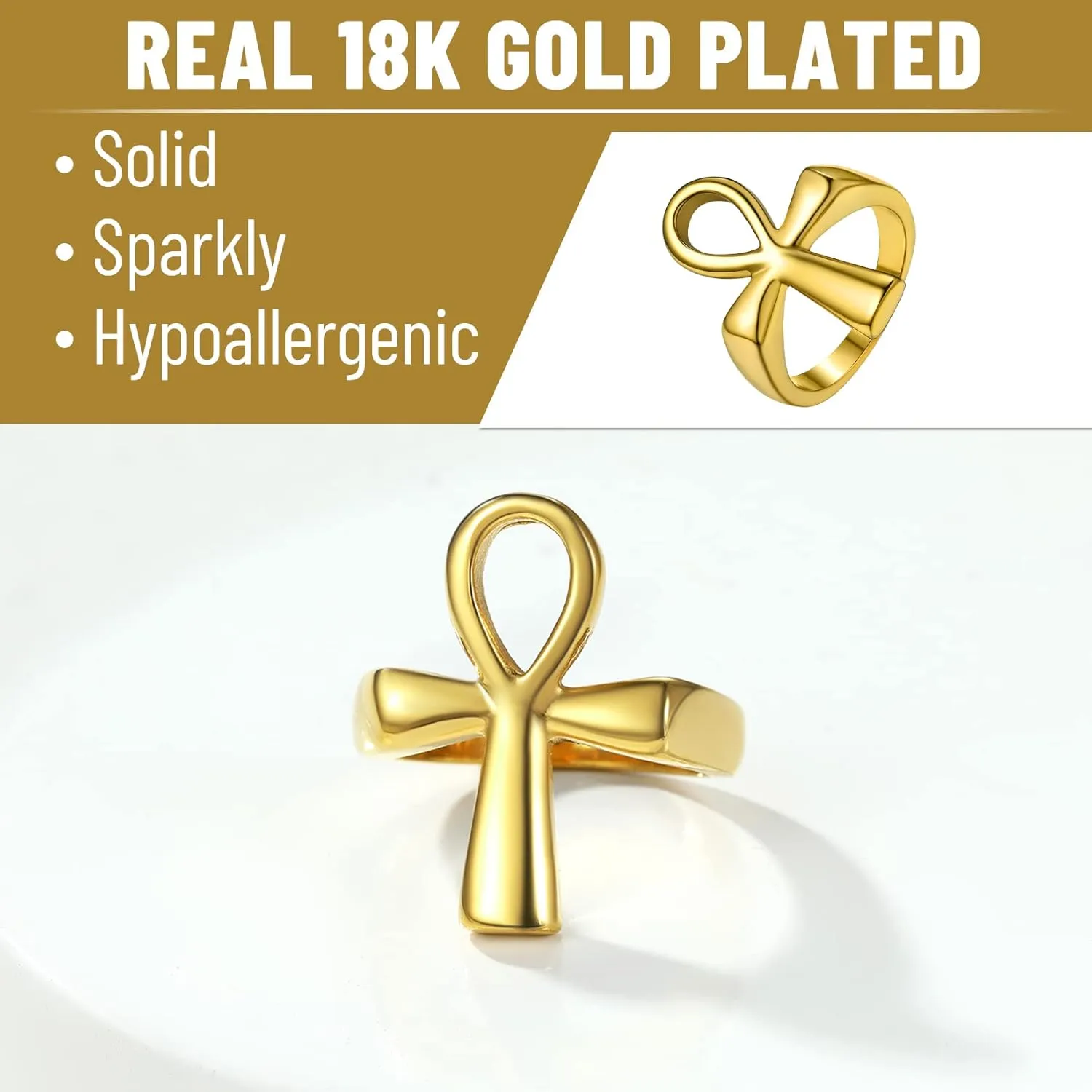 GOLDCHIC JEWELRY Eyes of Horus Ring for Men Women, Stainless Steel Ankh Ring, Ancient Egyptians Symbol Wadjet Eye Protection Ring Protection Jewelry