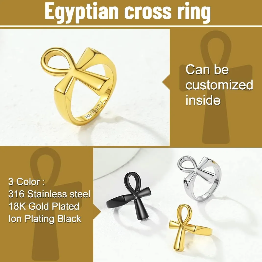 GOLDCHIC JEWELRY Eyes of Horus Ring for Men Women, Stainless Steel Ankh Ring, Ancient Egyptians Symbol Wadjet Eye Protection Ring Protection Jewelry