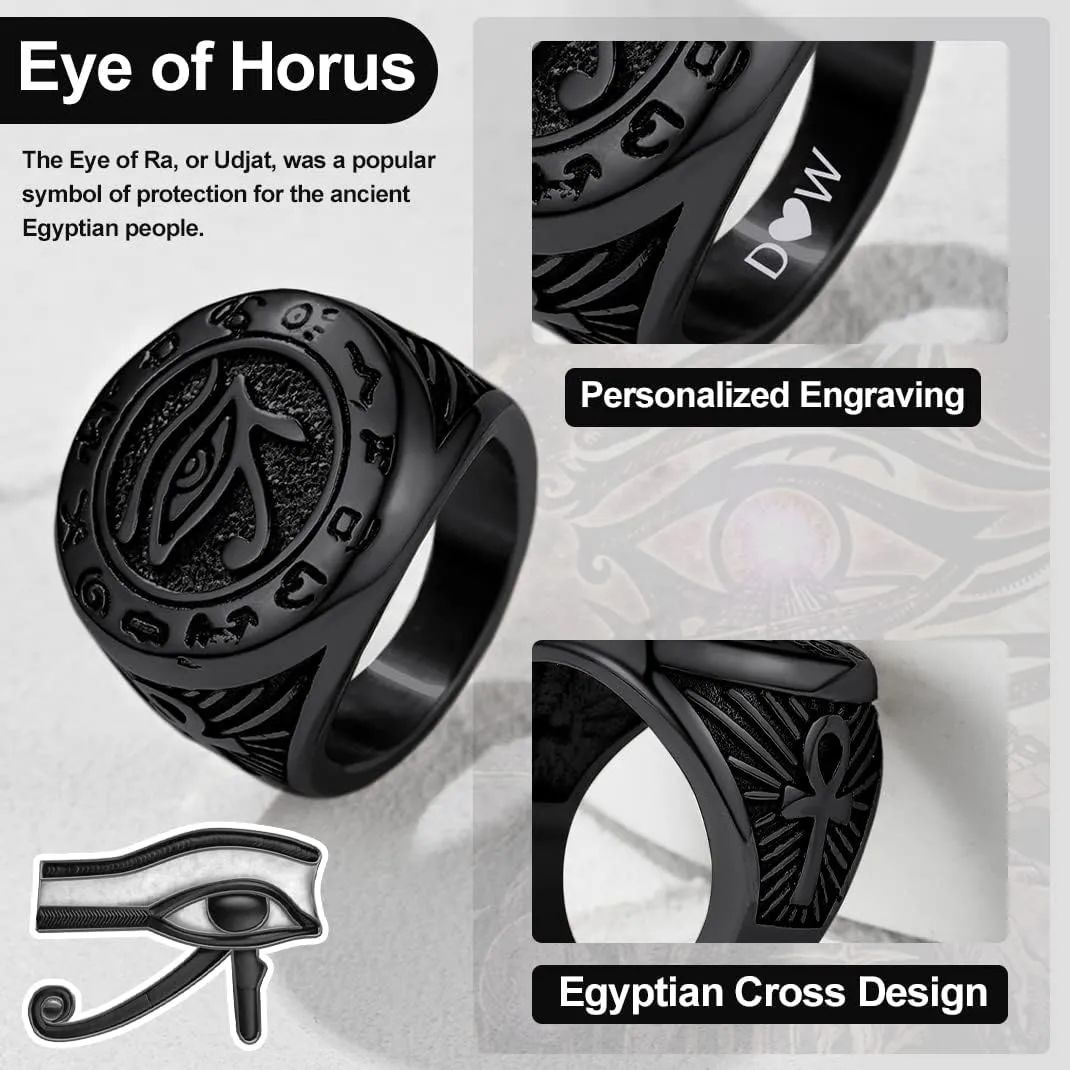 GOLDCHIC JEWELRY Eyes of Horus Ring for Men Women, Stainless Steel Ankh Ring, Ancient Egyptians Symbol Wadjet Eye Protection Ring Protection Jewelry