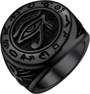 GOLDCHIC JEWELRY Eyes of Horus Ring for Men Women, Stainless Steel Ankh Ring, Ancient Egyptians Symbol Wadjet Eye Protection Ring Protection Jewelry