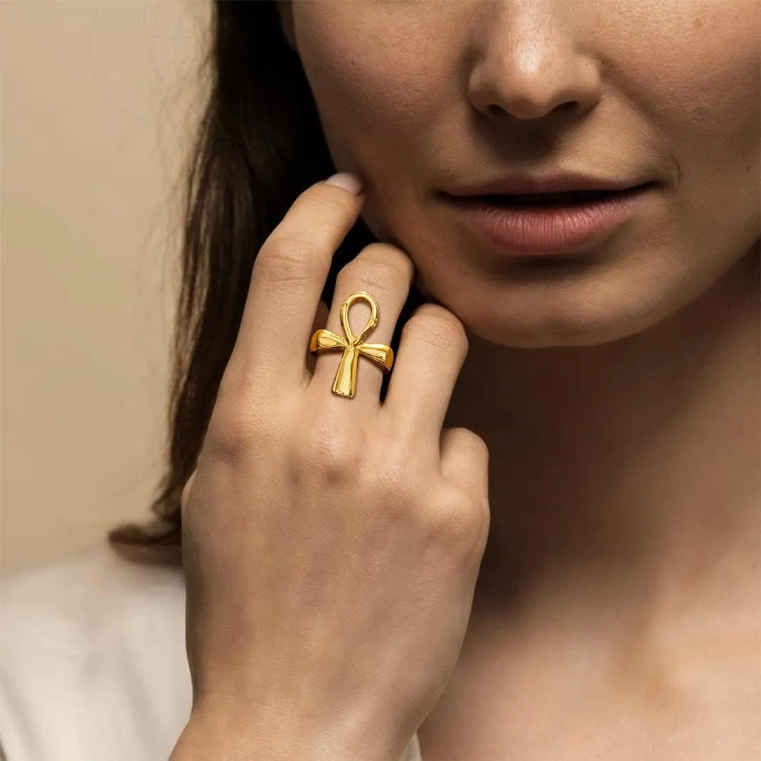 GOLDCHIC JEWELRY Eyes of Horus Ring for Men Women, Stainless Steel Ankh Ring, Ancient Egyptians Symbol Wadjet Eye Protection Ring Protection Jewelry