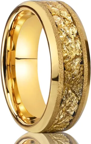 Golden Tungsten Carbide Rings for Men and Women 8mm Frosted Inlaid Gold Foil Men's Engagement Wedding Bands Fashion Luxury
