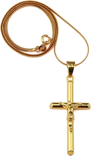Goldenchen Hip Hop Alloy Jesus Cross Pendant Necklace with 18 Inch Chain