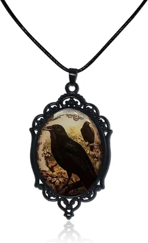 Gothic Cross Glass Pendant Necklace for Women Punk Vintage Black Dark Oval Cameo Necklace Halloween Jewelry for Women