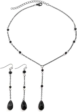 Gothic Earring Set Retro Blood Drop Tassel Necklace Black Red Crystal Bead Teardrop Punk Y Jewelry Set Vintage Halloween Christmas Jewelry for Women