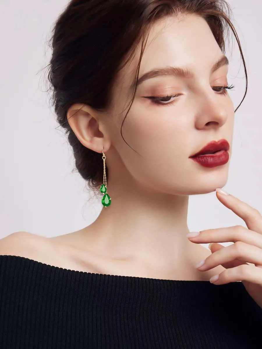 Green/Blue/Black/Red CZ Drop Earrings for Women Rose Gold Plated Long Dangle Chain Earring Elegant Trendy Jewelry