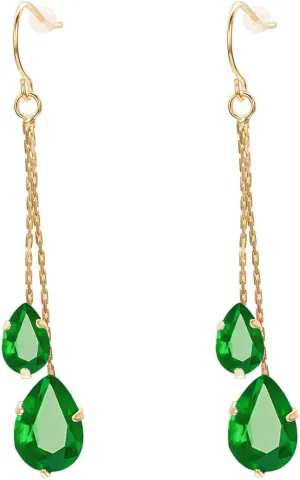 Green/Blue/Black/Red CZ Drop Earrings for Women Rose Gold Plated Long Dangle Chain Earring Elegant Trendy Jewelry