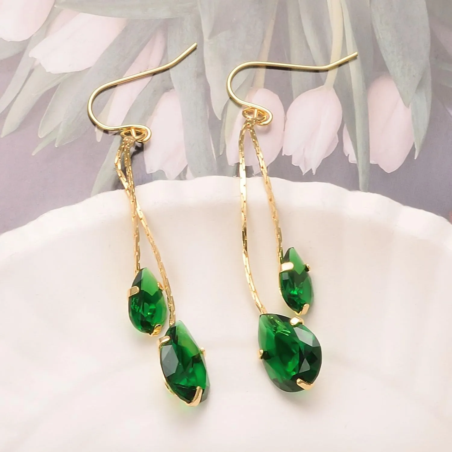 Green/Blue/Black/Red CZ Drop Earrings for Women Rose Gold Plated Long Dangle Chain Earring Elegant Trendy Jewelry