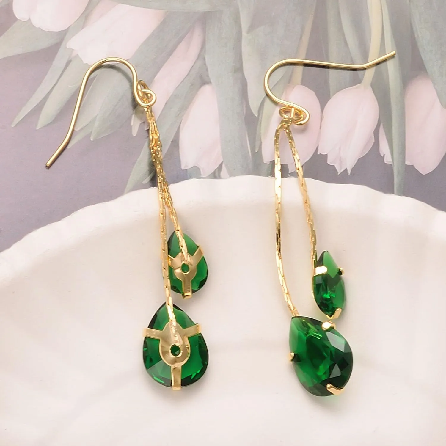 Green/Blue/Black/Red CZ Drop Earrings for Women Rose Gold Plated Long Dangle Chain Earring Elegant Trendy Jewelry
