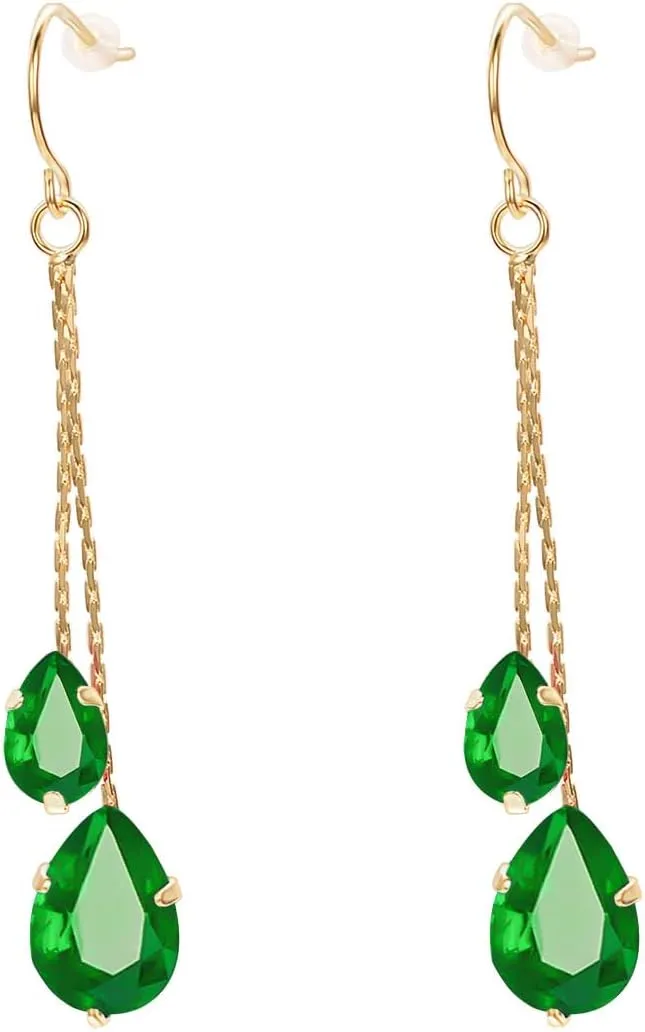 Green/Blue/Black/Red CZ Drop Earrings for Women Rose Gold Plated Long Dangle Chain Earring Elegant Trendy Jewelry