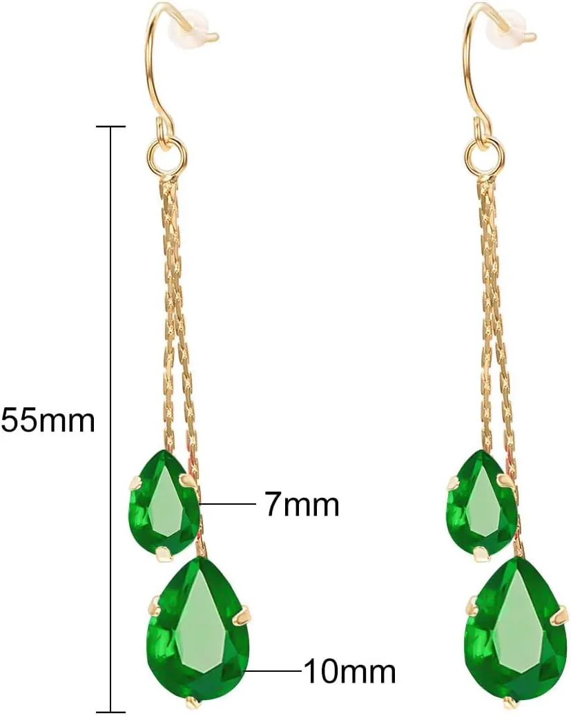 Green/Blue/Black/Red CZ Drop Earrings for Women Rose Gold Plated Long Dangle Chain Earring Elegant Trendy Jewelry