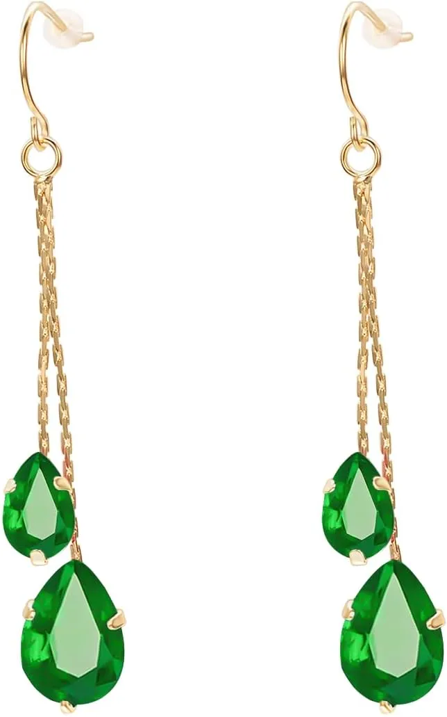 Green/Blue/Black/Red CZ Drop Earrings for Women Rose Gold Plated Long Dangle Chain Earring Elegant Trendy Jewelry