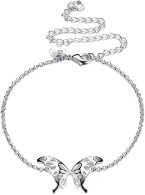 Greendou Fashion Jewelry 925 Silver Butterfly Wings Adjustable Chain Anklet