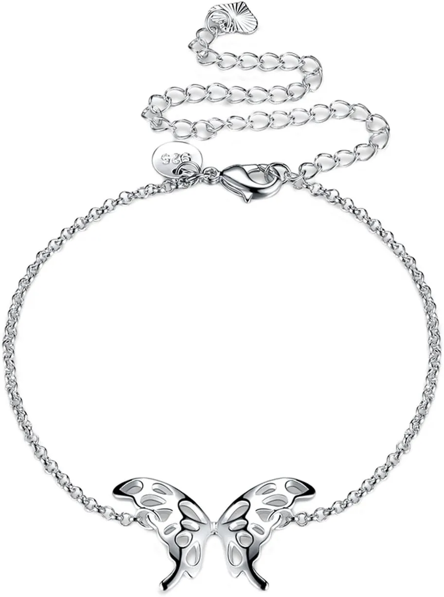 Greendou Fashion Jewelry 925 Silver Butterfly Wings Adjustable Chain Anklet