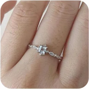 Greendou Fashion Jewelry 925 Silver Dainty Blue Crystal Ring for Women Simple Style Square Engagement Finger Ring Ladies Fashion Jewelry (9)