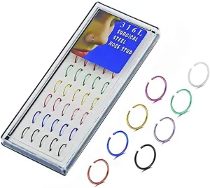 Greendou Fashion Jewelry Nose Hoop Ring,40pcs 22G Multicolor Nose Studs Rings,Stainless Steel Body Jewelry Piercing Nose Rings