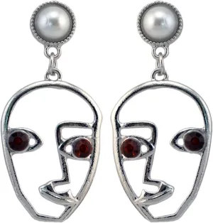 Greendou Human Face Dangle Earrings Drop Hoops Studs Cuffs Ear Wrap Pin Vine Dangling Hollow Out Charms Jewelry (Silver)