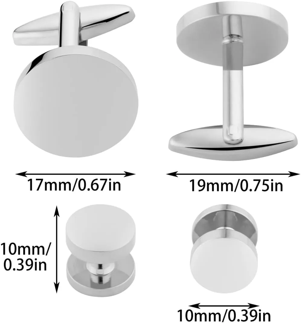 GWD Mens Cufflinks Stainless Steel Tuxedo Shirt Studs Set with Gift Box Silver Black Gold Cuff link Jewelry Gift Wedding Business