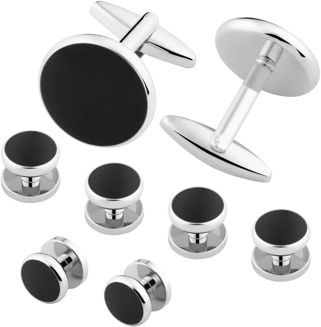 GWD Mens Cufflinks Stainless Steel Tuxedo Shirt Studs Set with Gift Box Silver Black Gold Cuff link Jewelry Gift Wedding Business