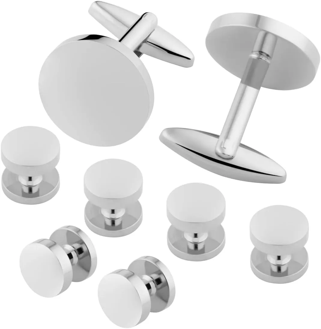 GWD Mens Cufflinks Stainless Steel Tuxedo Shirt Studs Set with Gift Box Silver Black Gold Cuff link Jewelry Gift Wedding Business