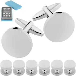 GWD Mens Cufflinks Stainless Steel Tuxedo Shirt Studs Set with Gift Box Silver Black Gold Cuff link Jewelry Gift Wedding Business