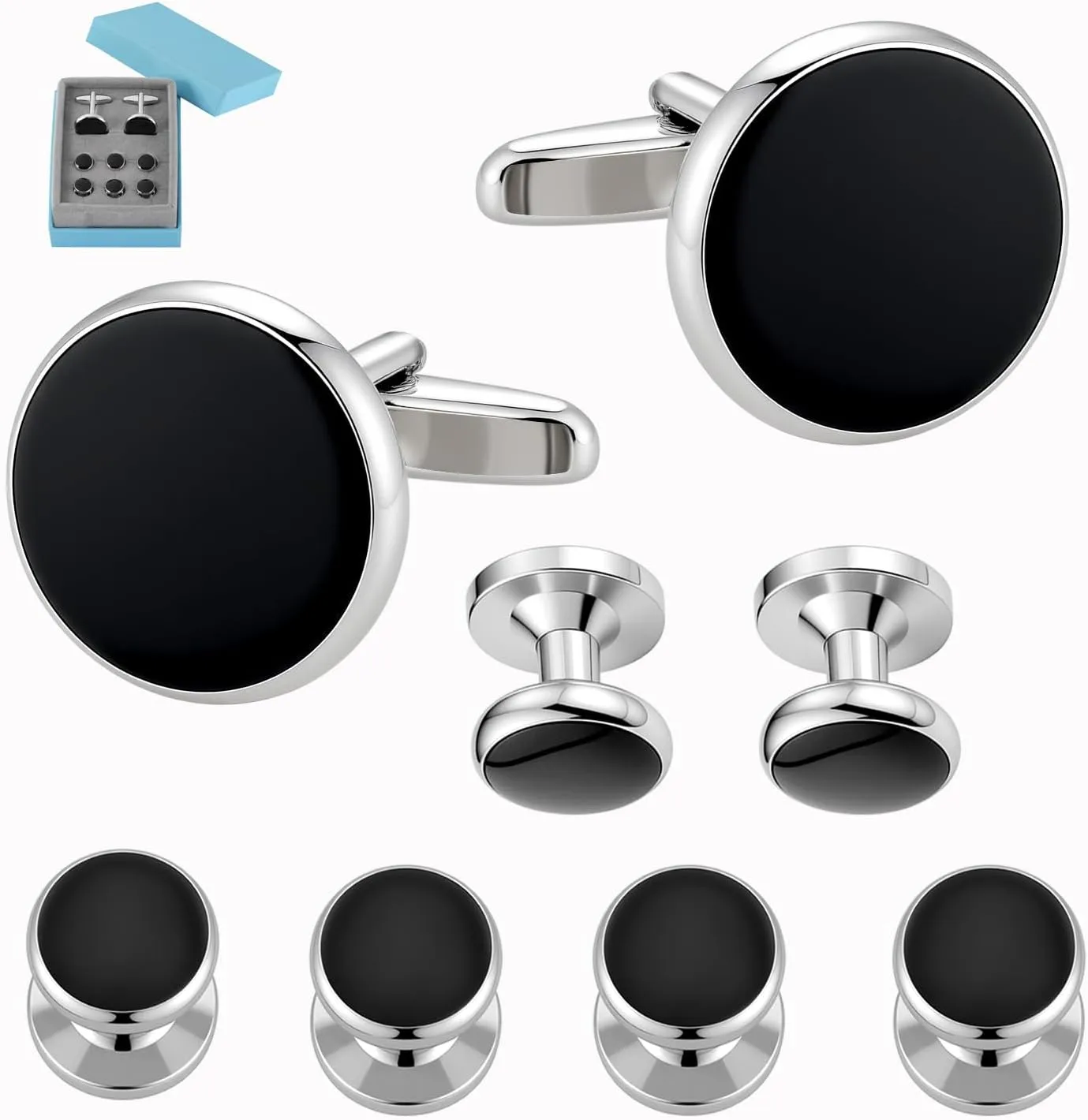 GWD Mens Cufflinks Stainless Steel Tuxedo Shirt Studs Set with Gift Box Silver Black Gold Cuff link Jewelry Gift Wedding Business
