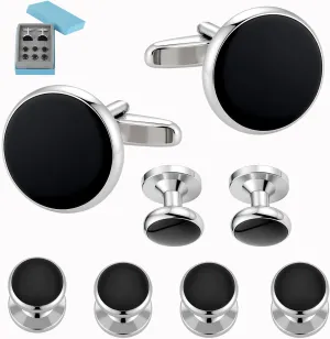 GWD Mens Cufflinks Stainless Steel Tuxedo Shirt Studs Set with Gift Box Silver Black Gold Cuff link Jewelry Gift Wedding Business