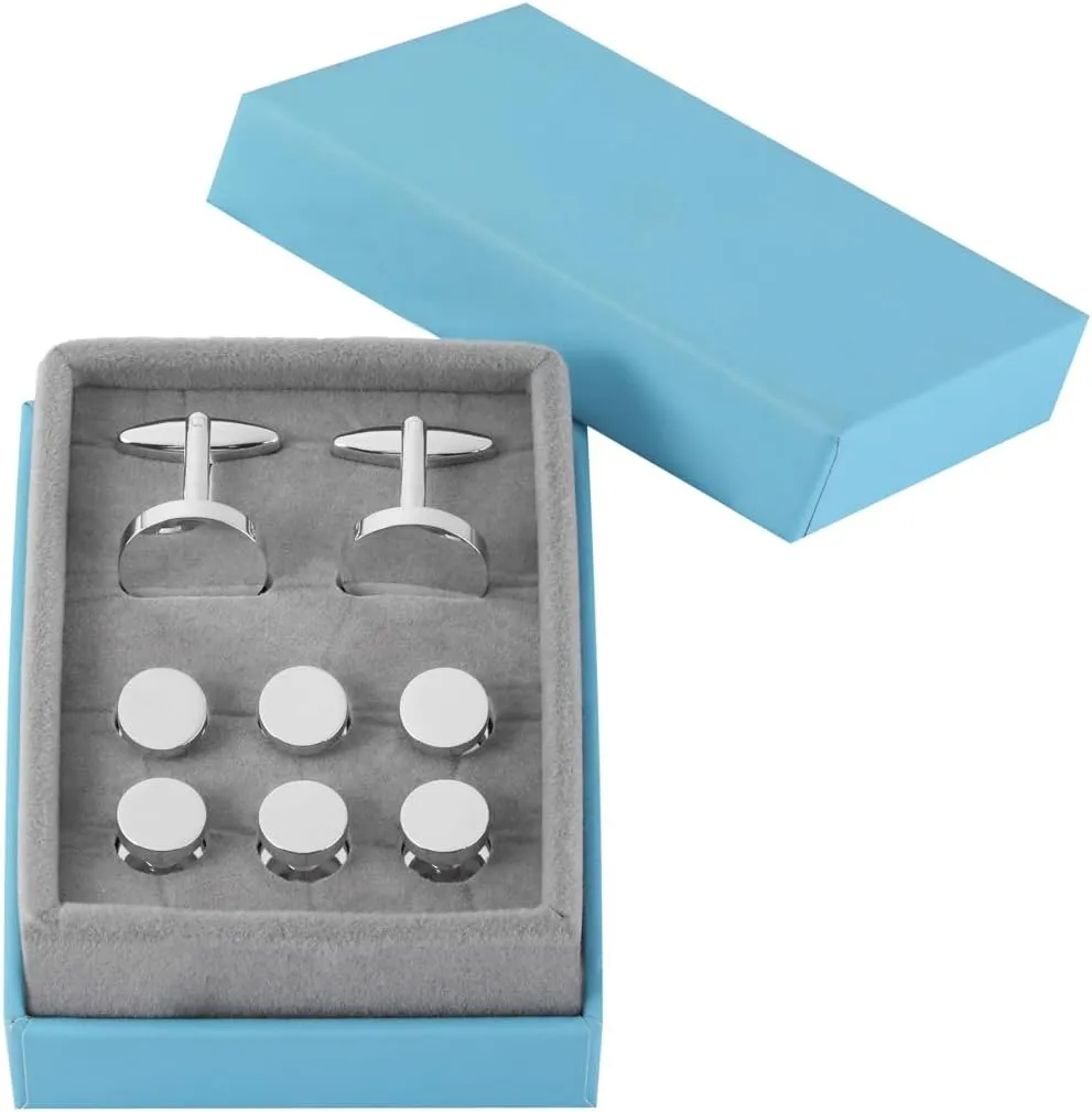 GWD Mens Cufflinks Stainless Steel Tuxedo Shirt Studs Set with Gift Box Silver Black Gold Cuff link Jewelry Gift Wedding Business