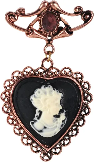 Gyn&Joy Copper Tone Purple Crystal Stone Vintage Victorian Heart Cameo Lady Women Brooch Pin
