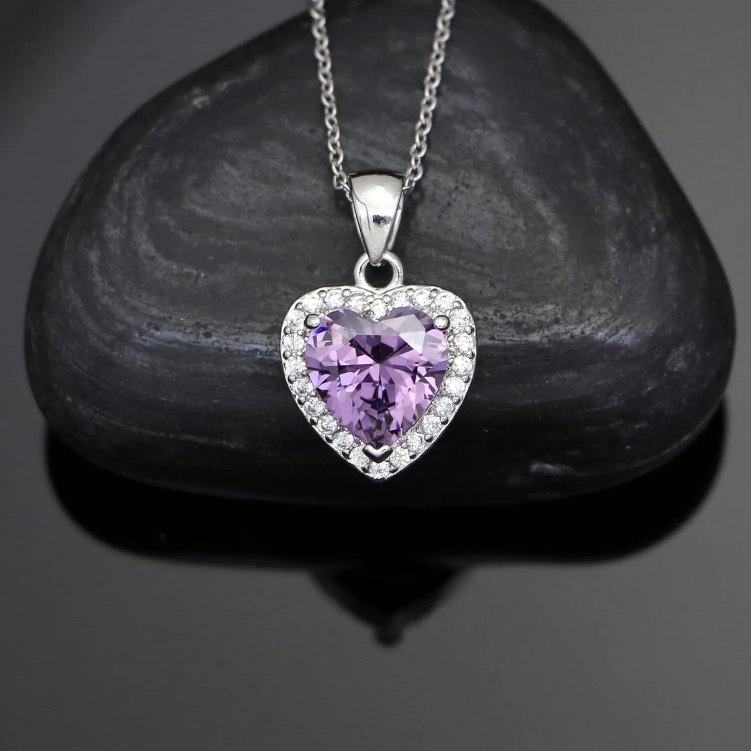 GZWHD Love Heart Pendant Necklaces for Women Girls Cubic Zirconia Birthstone Gift Valentine's Day/Mother's Day/Christmas/Anniversary/Birthday Gift for Mother/Wife/Friend/Daughter/Lover Wedding/Prom/Party Necklace Pendant