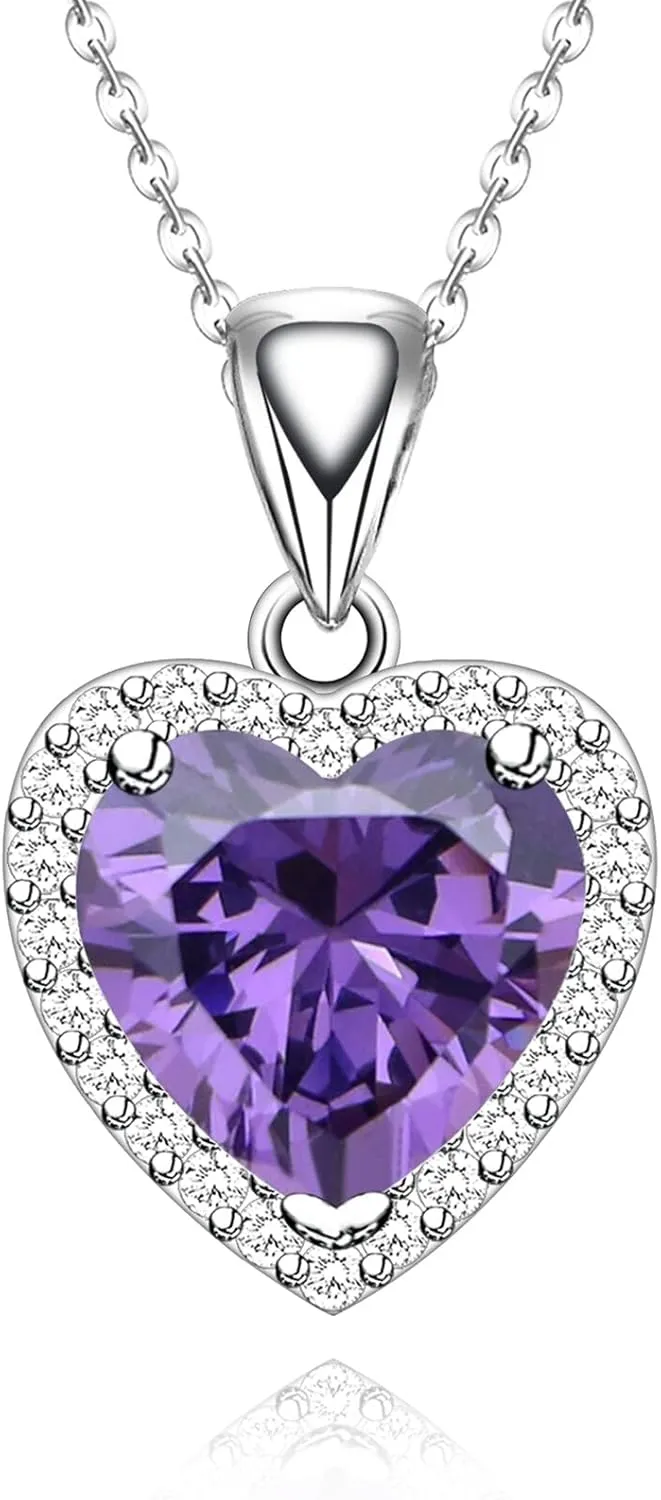 GZWHD Love Heart Pendant Necklaces for Women Girls Cubic Zirconia Birthstone Gift Valentine's Day/Mother's Day/Christmas/Anniversary/Birthday Gift for Mother/Wife/Friend/Daughter/Lover Wedding/Prom/Party Necklace Pendant