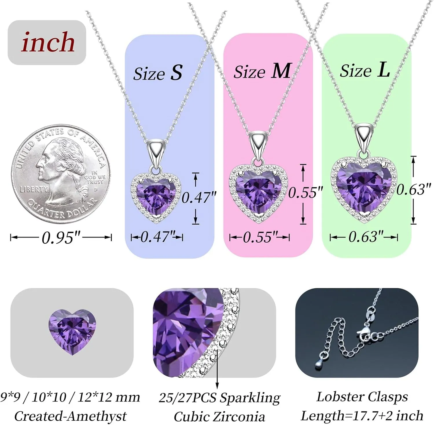 GZWHD Love Heart Pendant Necklaces for Women Girls Cubic Zirconia Birthstone Gift Valentine's Day/Mother's Day/Christmas/Anniversary/Birthday Gift for Mother/Wife/Friend/Daughter/Lover Wedding/Prom/Party Necklace Pendant