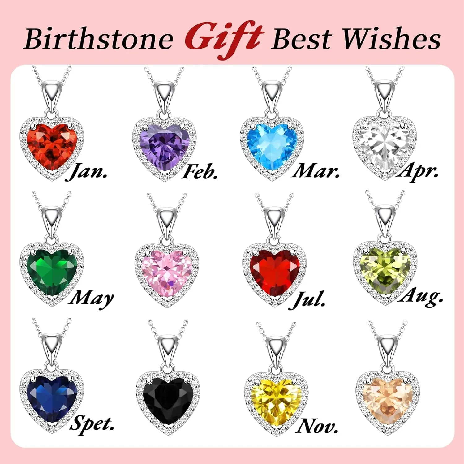GZWHD Love Heart Pendant Necklaces for Women Girls Cubic Zirconia Birthstone Gift Valentine's Day/Mother's Day/Christmas/Anniversary/Birthday Gift for Mother/Wife/Friend/Daughter/Lover Wedding/Prom/Party Necklace Pendant