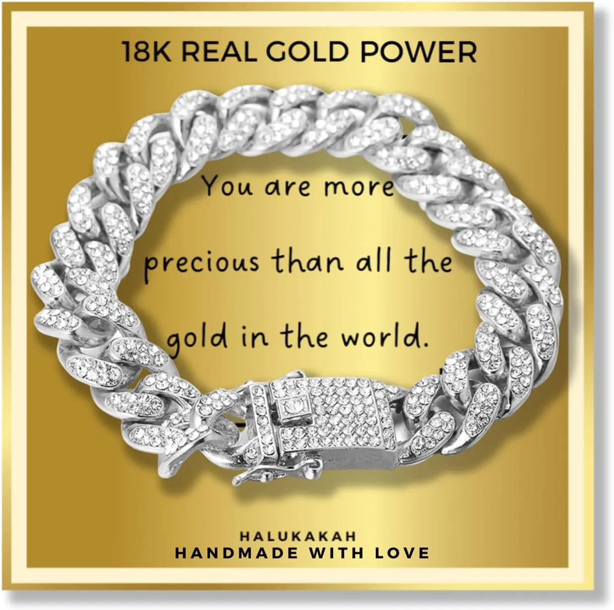 Halukakah Gold Plated Chains for Boys - TYCOON JUNIOR - Kid's 14MM Platinum Plated Cuban Link Chain Necklace Bracelet,Lab Diamonds Prong Set,Fits Ages 8-16 Y/O. with Giftbox