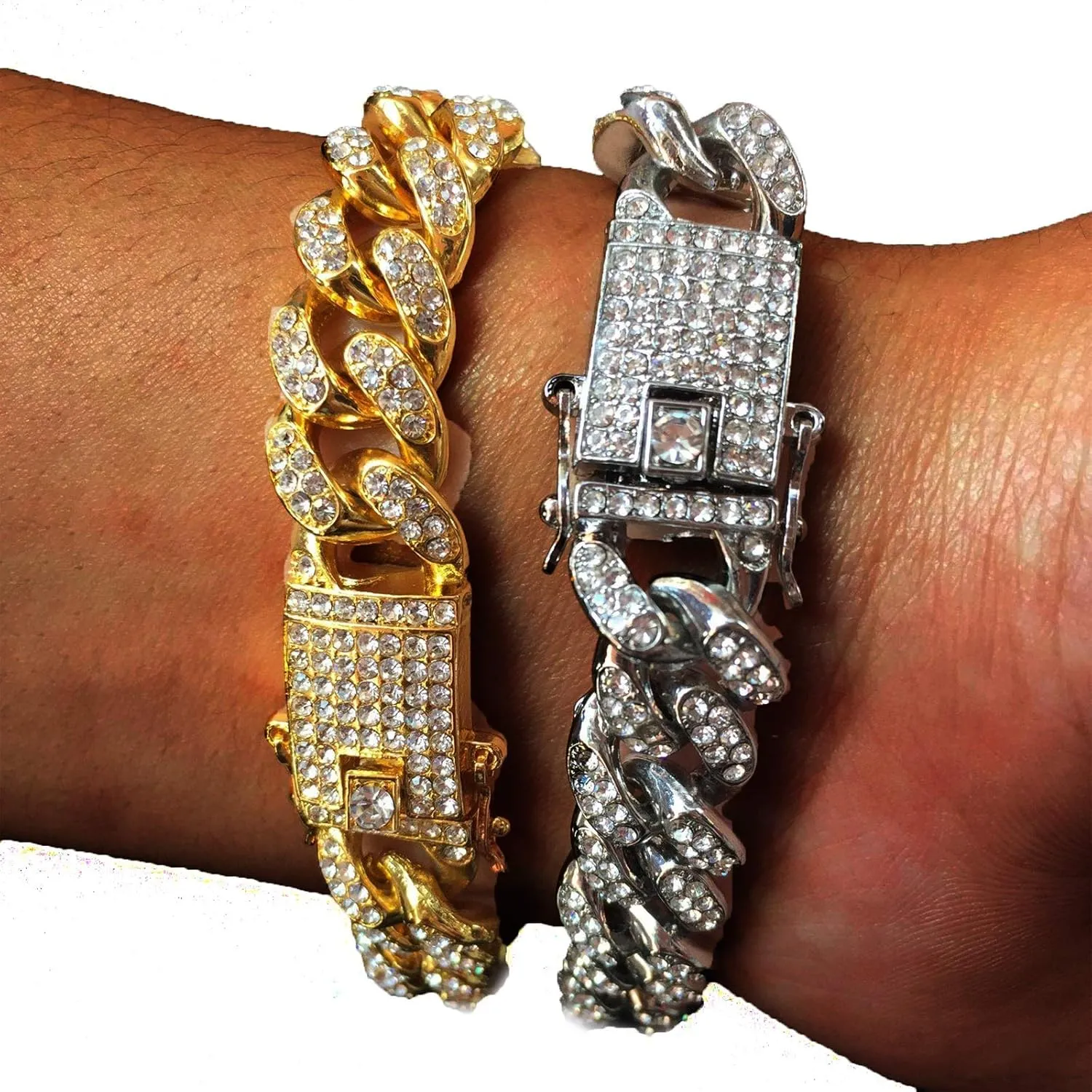 Halukakah Gold Plated Chains for Boys - TYCOON JUNIOR - Kid's 14MM Platinum Plated Cuban Link Chain Necklace Bracelet,Lab Diamonds Prong Set,Fits Ages 8-16 Y/O. with Giftbox