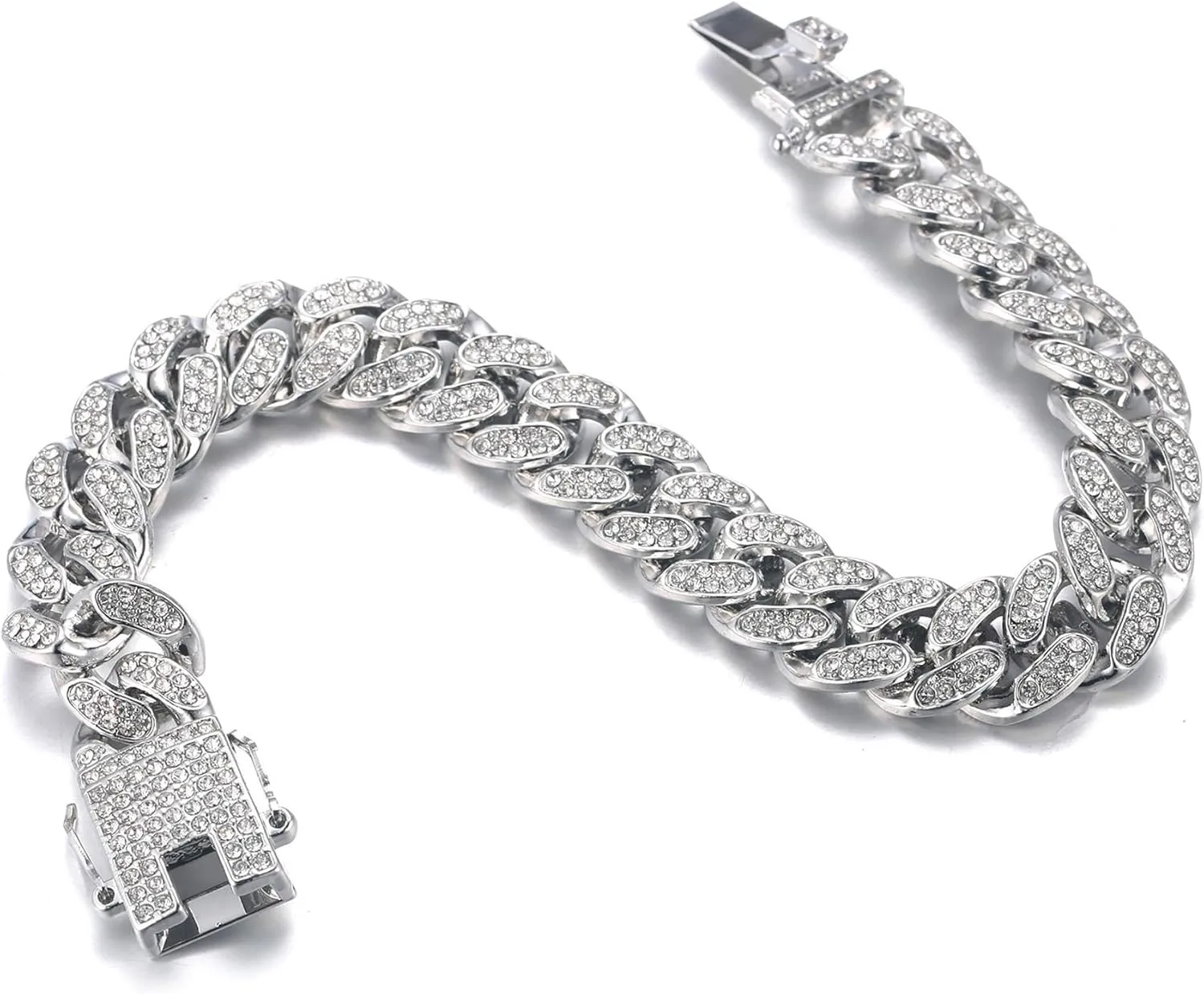 Halukakah Gold Plated Chains for Boys - TYCOON JUNIOR - Kid's 14MM Platinum Plated Cuban Link Chain Necklace Bracelet,Lab Diamonds Prong Set,Fits Ages 8-16 Y/O. with Giftbox